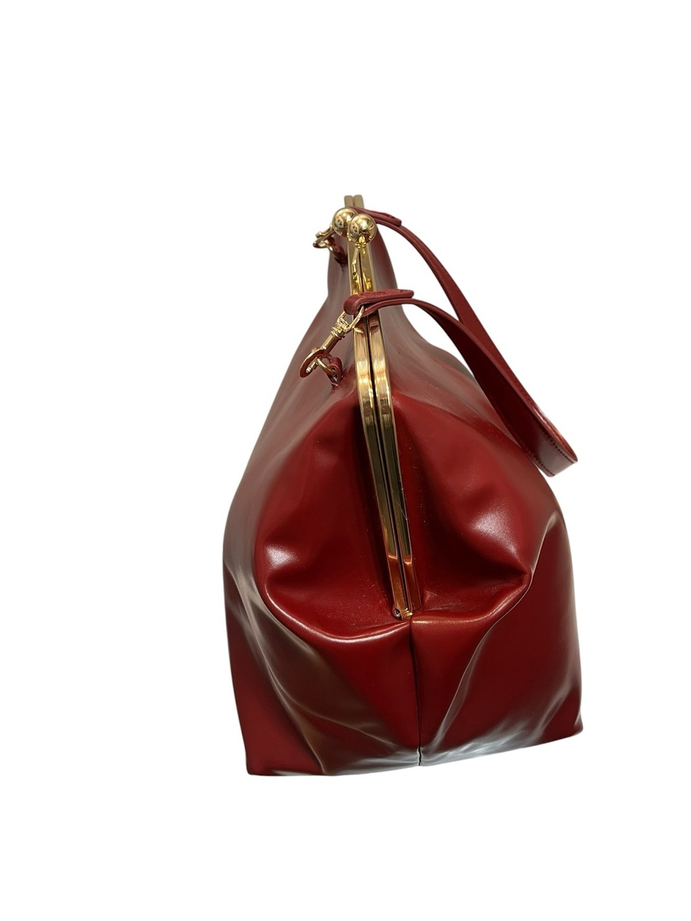 Burgundy Red Kiss Lock Bag/Purse with Shoulder Strap and Gold Toned Hardwar - Picture 2 of 8